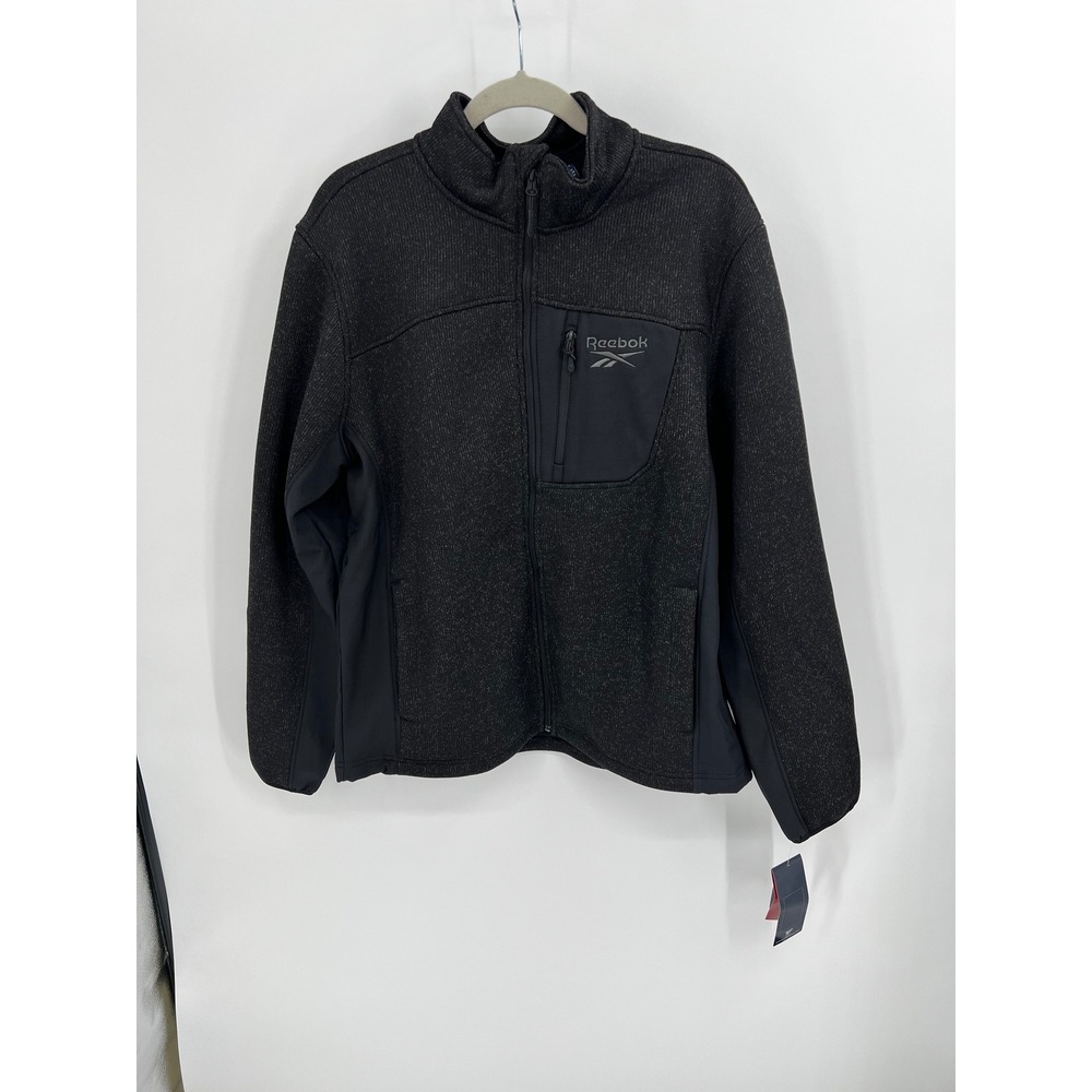 Reebok Mens Full Zip Fleece Jacket Black Heather OMRB1530 Large NWT - Picture 1 of 10